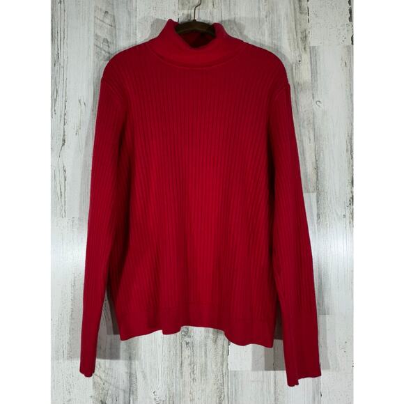 Talbots Turtleneck Sweater Size XL Red Ribbed Button Cuff Stretchy Cotton Blend - Picture 1 of 9
